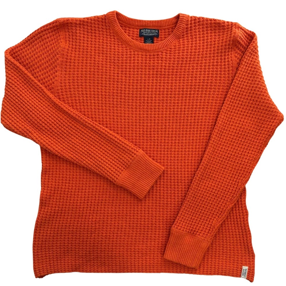 Polo Ralph Lauren Crewneck Sweater Waffle Knit Orange Cotton Blend VTG Men's L